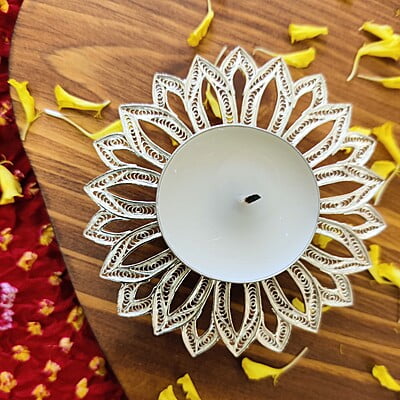 FLORAL SILVER FILIGREE DIYA