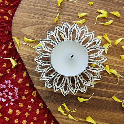 FLORAL SILVER FILIGREE DIYA