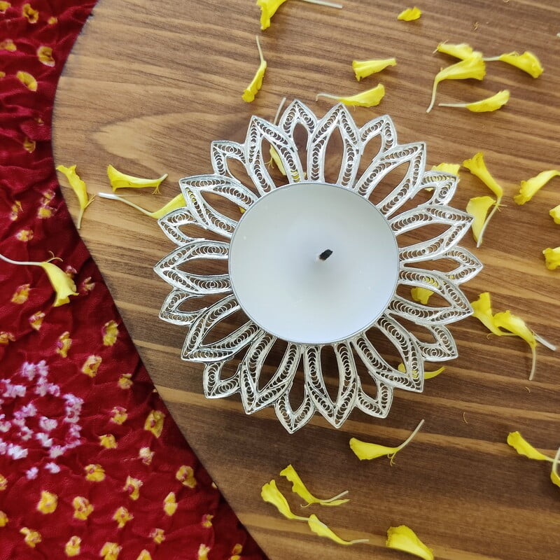 FLORAL SILVER FILIGREE DIYA FLORAL SILVER FILIGREE DIYA