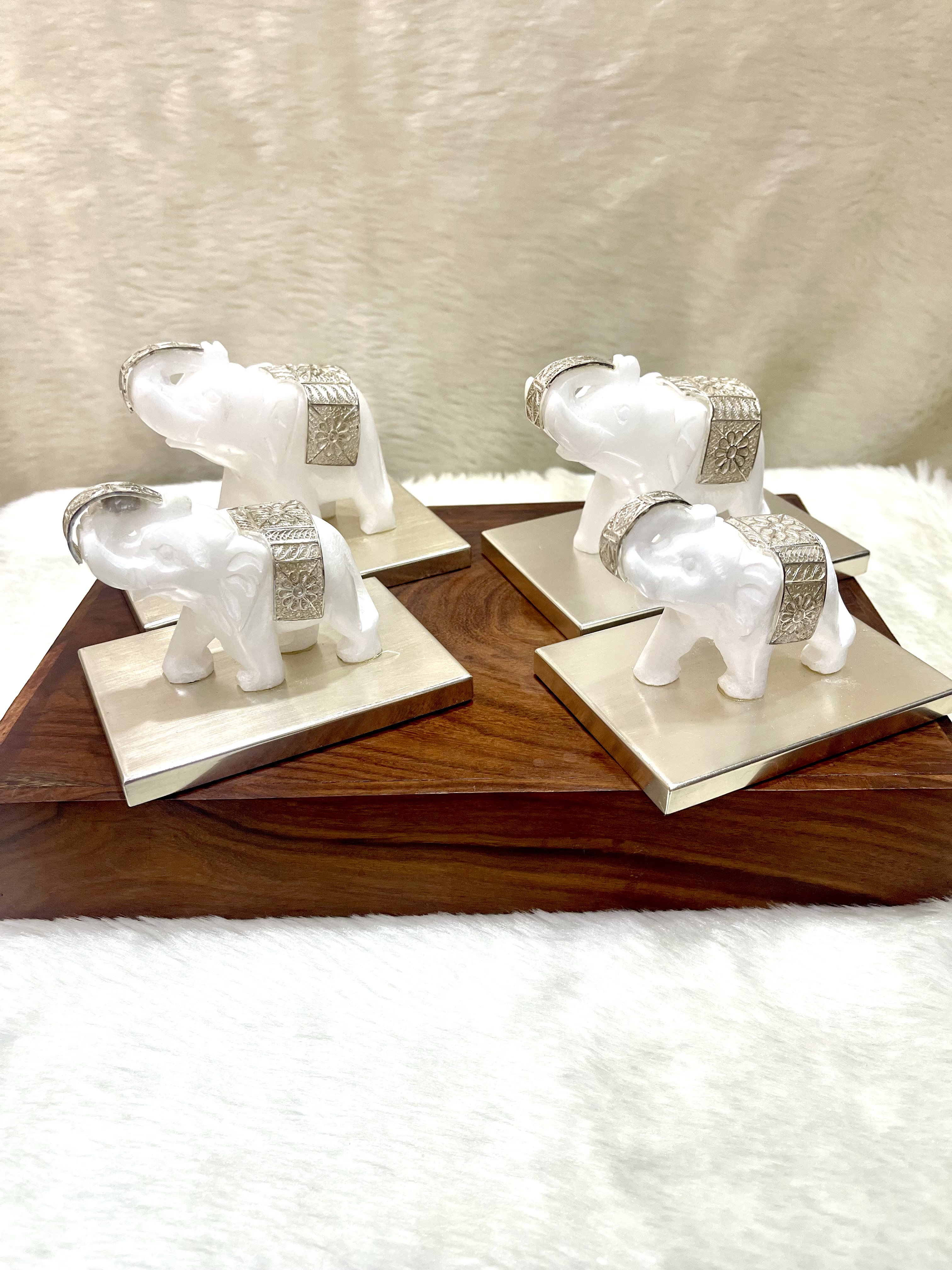 Silver Filigree White Marble Elephant Showpiece Silver Filigree White Marble Elephant Showpiece