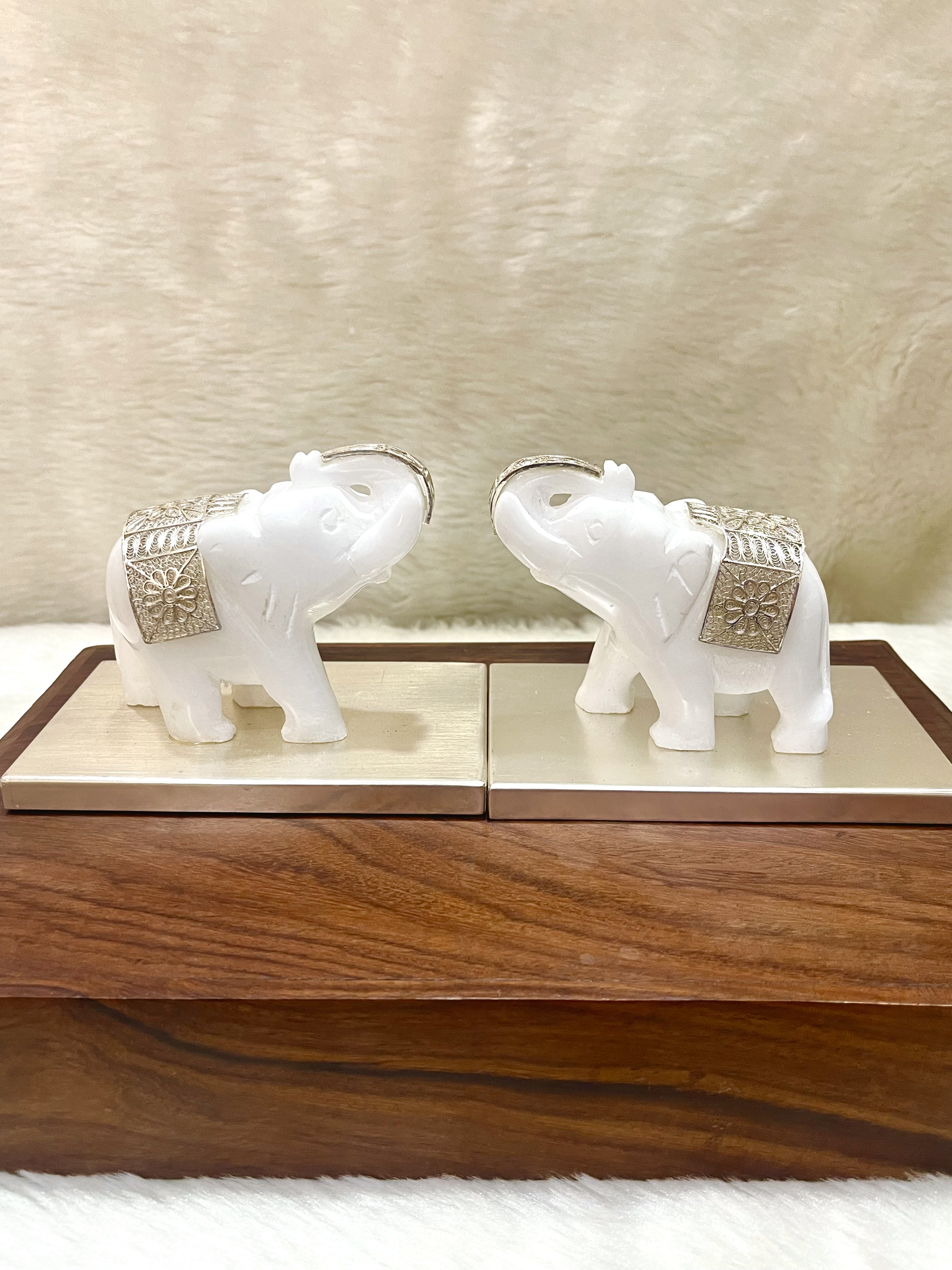 Silver Filigree White Marble Elephant Showpiece Silver Filigree White Marble Elephant Showpiece