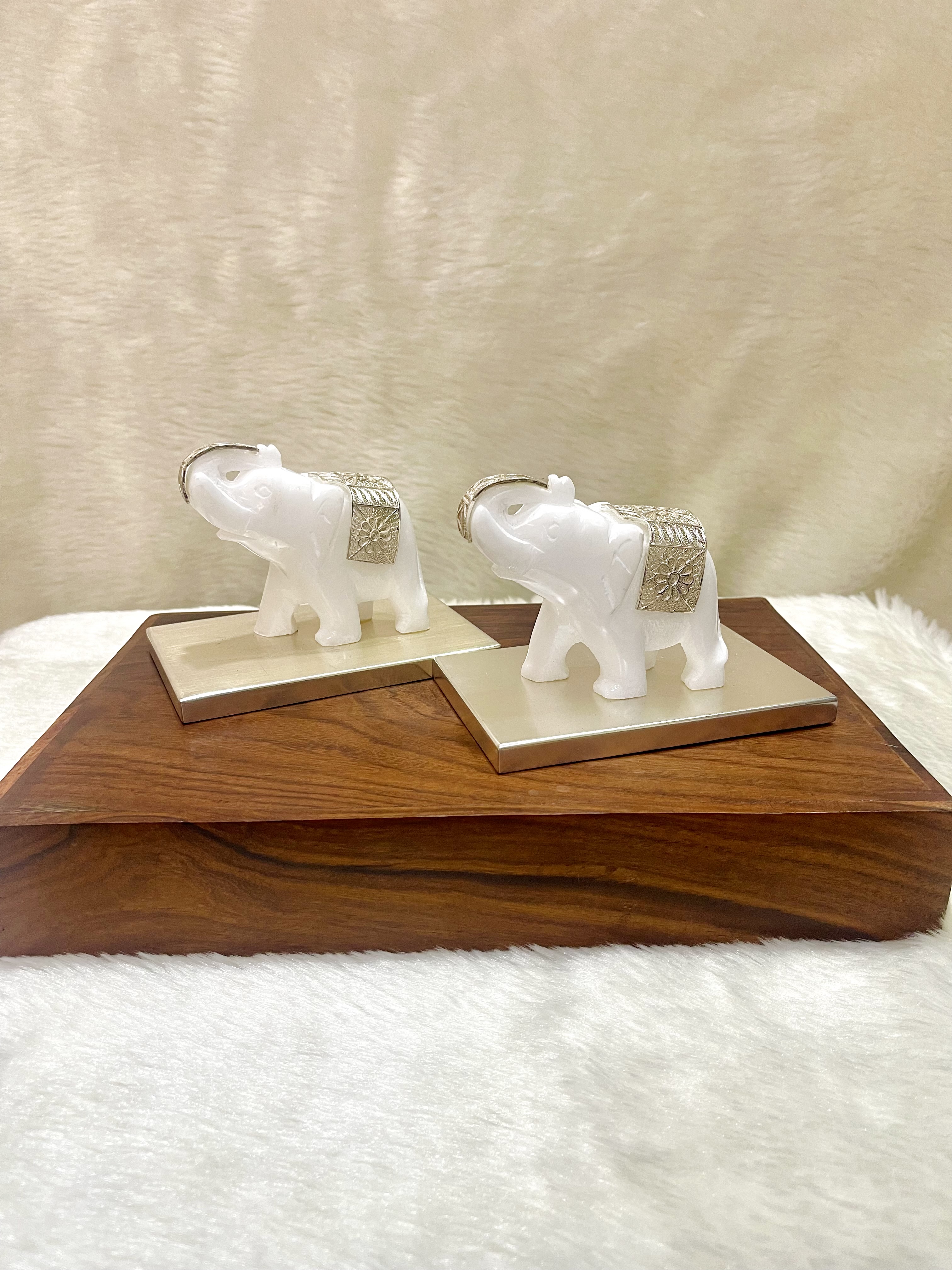 Silver Filigree White Marble Elephant Showpiece Silver Filigree White Marble Elephant Showpiece