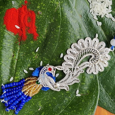 Silver Peacock Lumba Rakhi