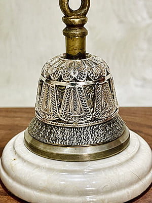 Silver Filigree Brass Hand Bell | Puja Bells for Home & Silver Gifting