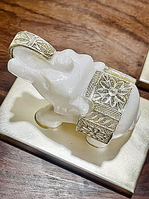 Silver Filigree White Marble Elephant Showpiece Silver Filigree White Marble Elephant Showpiece