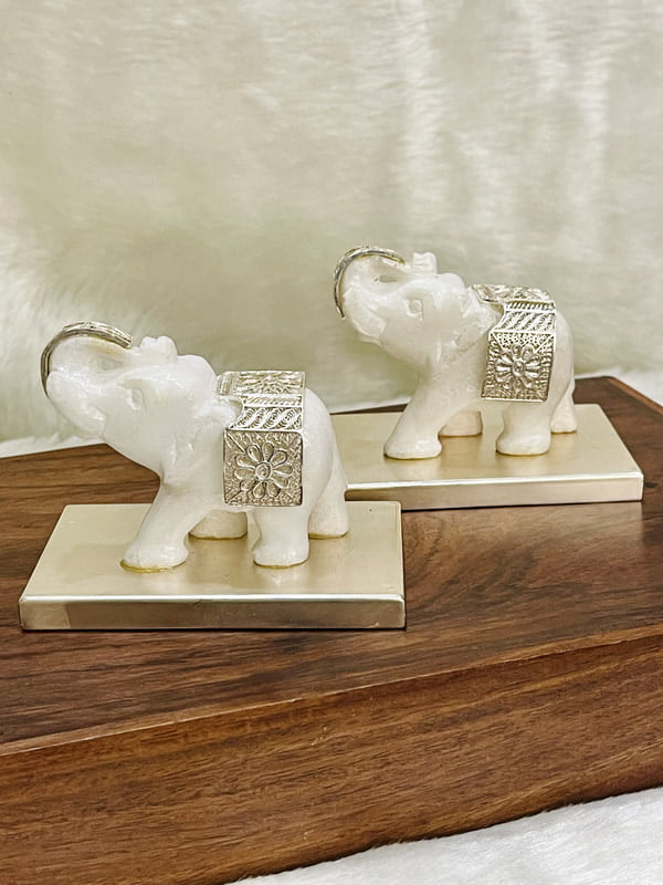 Silver Filigree White Marble Elephant Showpiece Silver Filigree White Marble Elephant Showpiece