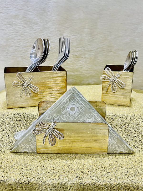 Elegant Cutlery Set with Silver Filigree Dragon Fly | Silver Gifting Item Elegant Cutlery Set with Silver Filigree Dragon Fly | Silver Gifting Item